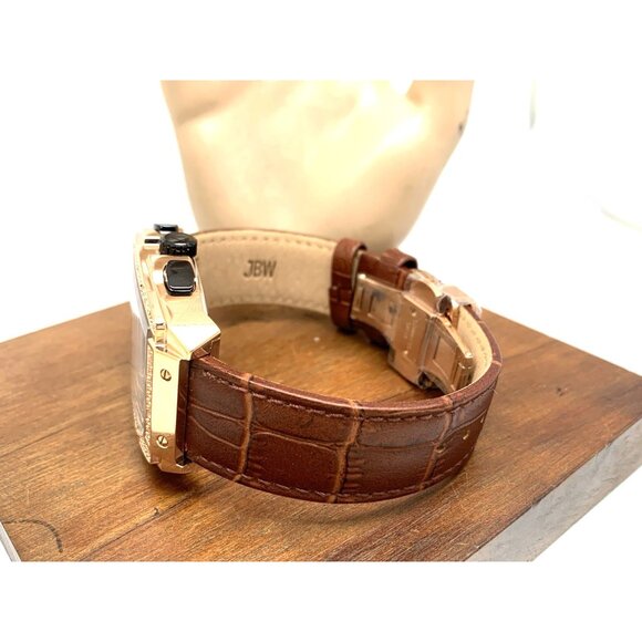 JBW Men's Watch J6379D Echelon Diamond Quartz Black Dial Rose Gold Brown Leather - Picture 10 of 15